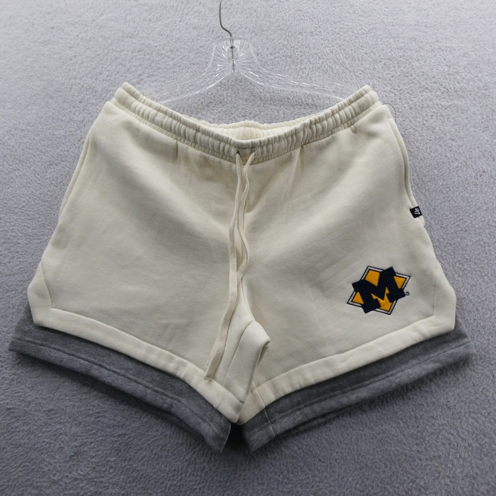 '47 Brand Shorts Mens Medium Michigan Wolverines Cream Grey Fleece Block M Logo